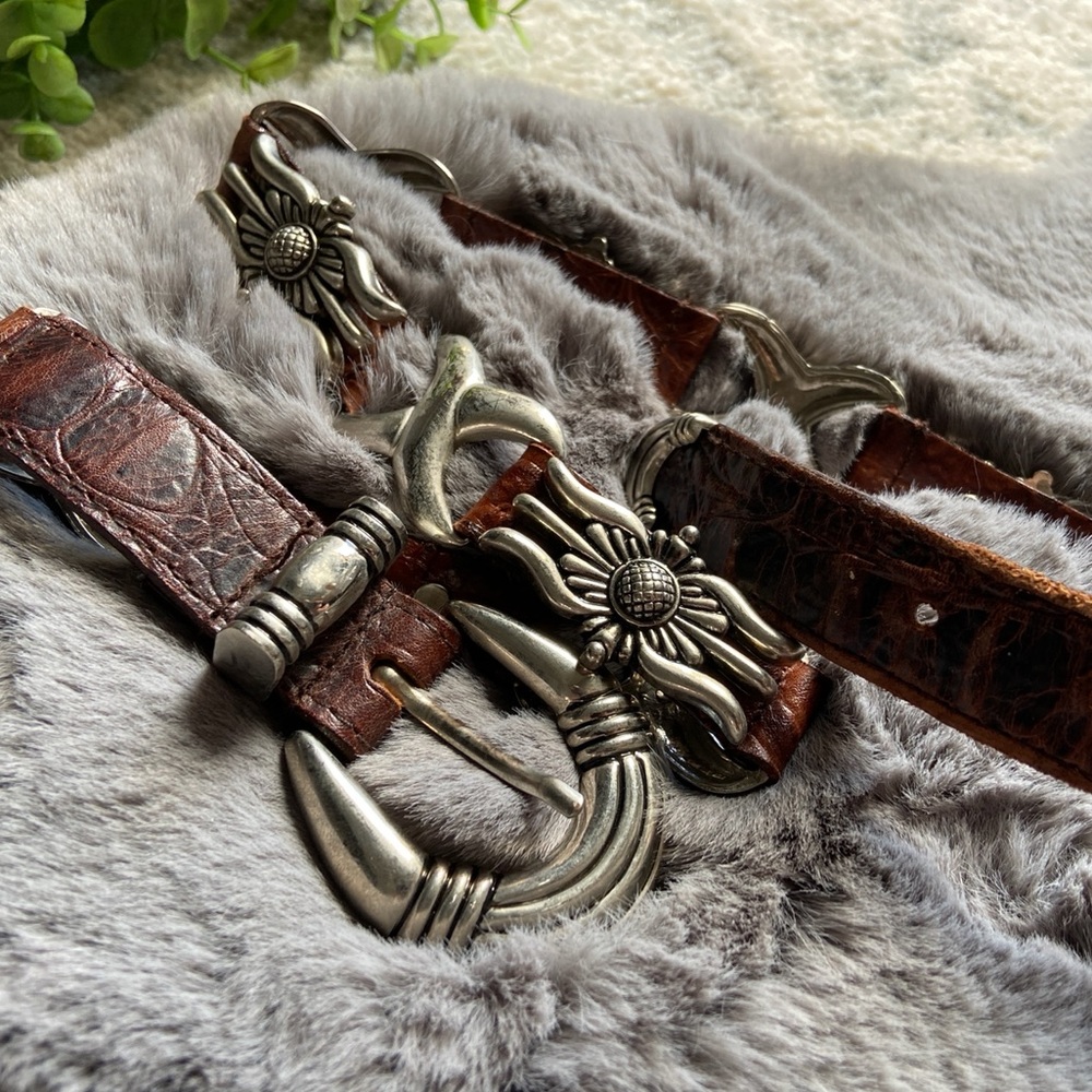 Genuine Leather Vintage Floral Belt for Women